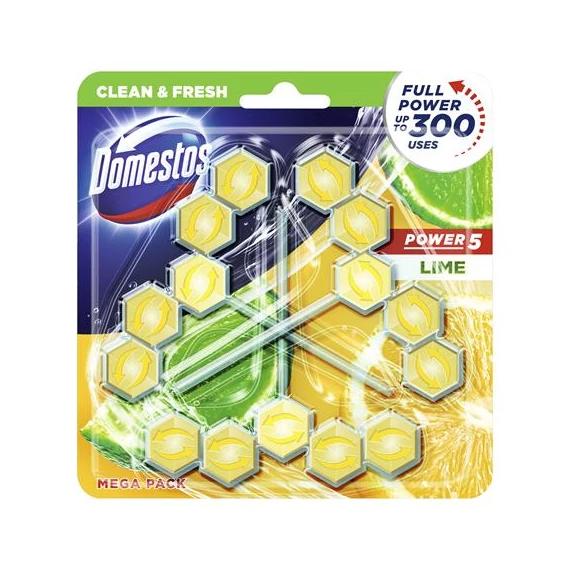 WC frissítő blokk, 3 db-os, DOMESTOS "Power 5", lime