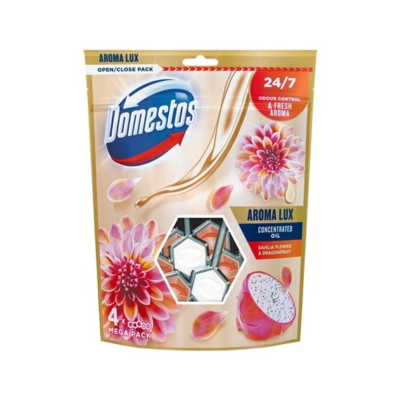 WC frissítő blokk, 4 db-os, DOMESTOS "Aroma Lux", dália és sárkánygyümölcs