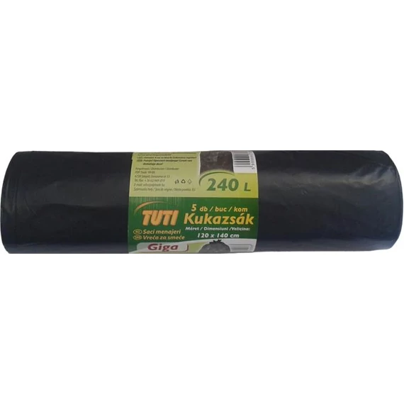 Nagykukazsák, 240 l, 5 db, 120x140 cm, 40 µ, TUTI "Giga", fekete