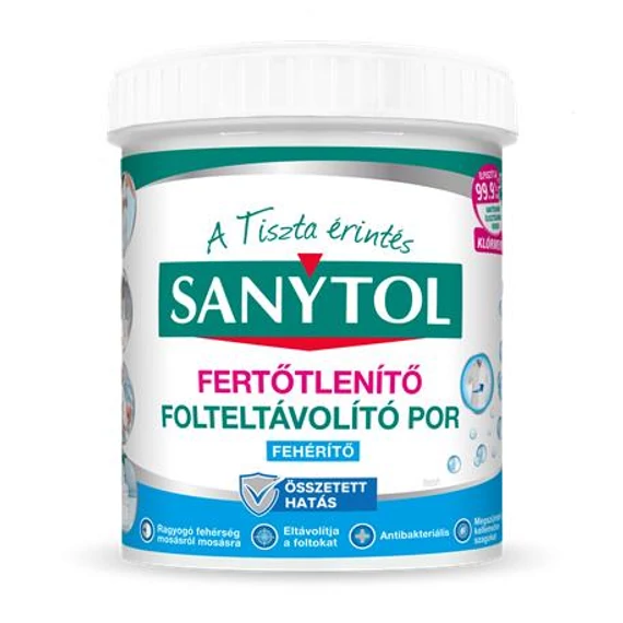 Folteltávolító- és fertőtlenítő por, 450 g, SANYTOL, fehér ruhákhoz