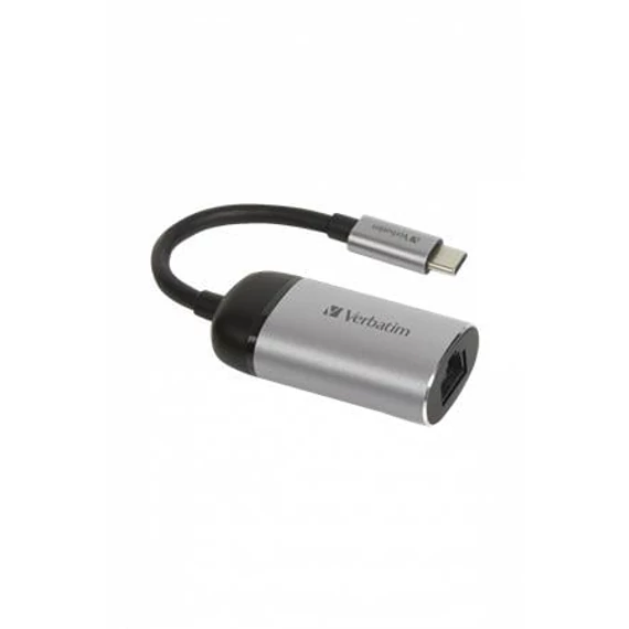 Adapter, USB-C/Gigabit Ethernet, VERBATIM, alumínium-fekete