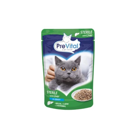 Macskaeledel, alutasakos, ivartalanított macskáknak, 100 g, PREVITAL, máj szószban