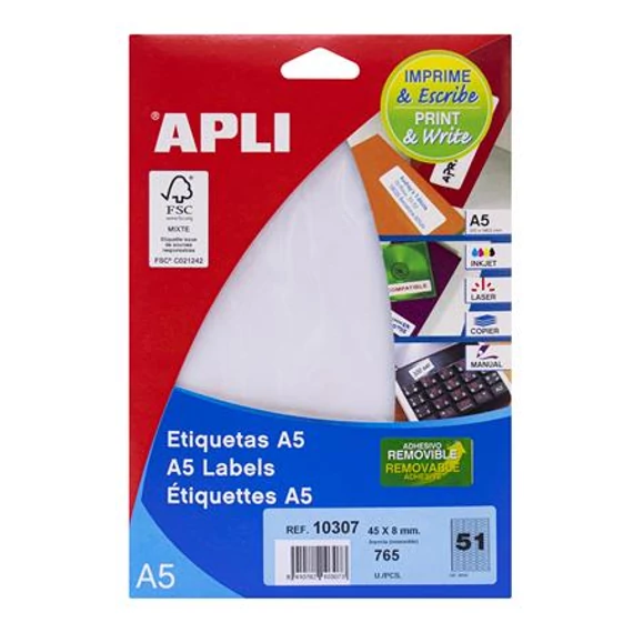 Etikett, 45x8 mm, eltávolítható, ékszerekhez, A5 hordozón, APLI, 765 etikett/csomag Etikett, 45x8 mm, eltávolítható, ékszerekhez, A5 hordozón, APLI, 765 etikett/csomag