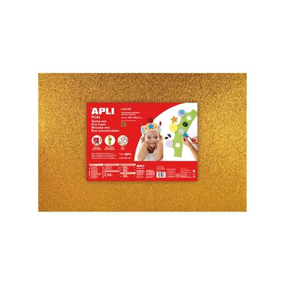 Moosgumi, 400x600 mm, glitteres, APLI Kids "Eva Sheets", arany