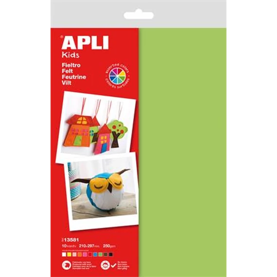 Filc anyag, APLI Kids, A4, vegyes színek, 10 db/csomag