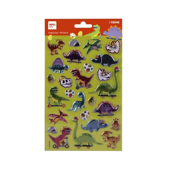 Matrica, fémes hatású, APLI Kids "Stickers", dínó