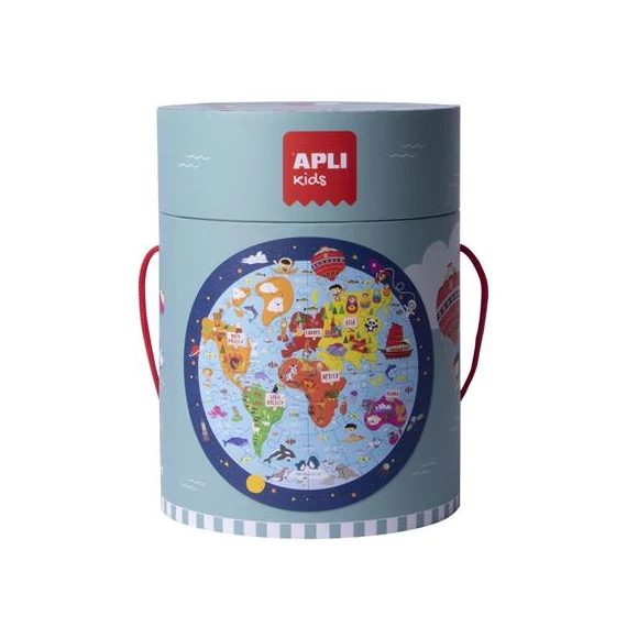 Puzzle, kör alakú, 48 darabos, APLI Kids "Circular Puzzle", világtérkép