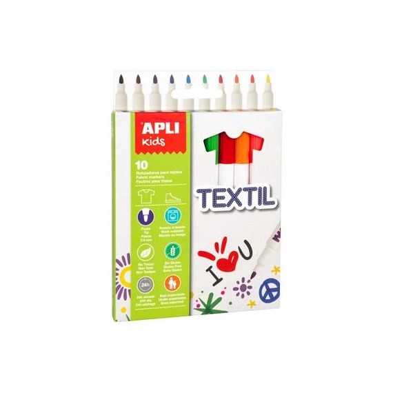 Textilfilc, 2,9 mm, APLI Kids "Markers Textil", 10 különböző szín