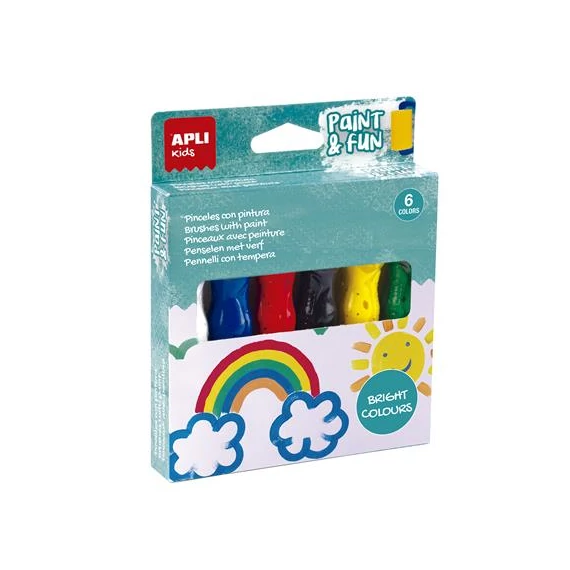 Tempera készlet, ecsetvégű tubusban, APLI Kids "Paint&Fun", 6 különböző szín
