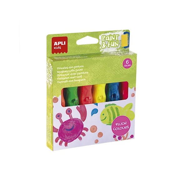 Tempera készlet, ecsetvégű tubusban, APLI Kids "Paint&Fun", 6 különböző neon szín