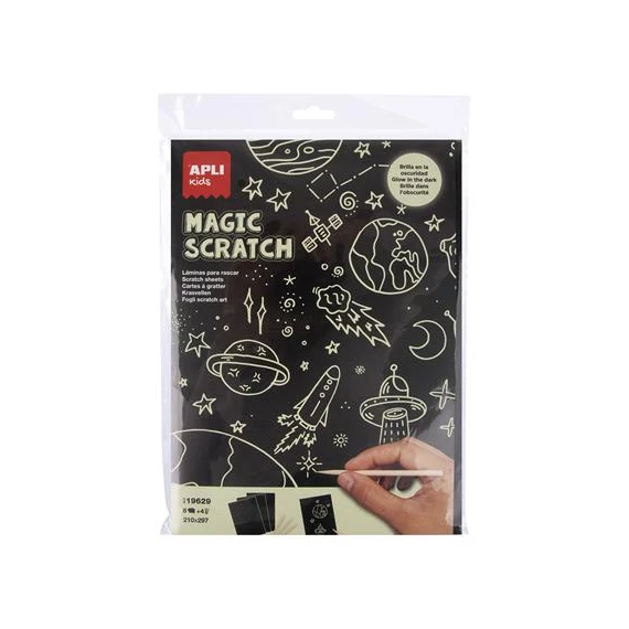 Képkarcoló, világítós, A4, APLI Kids "Magic Scratch", 8 lap