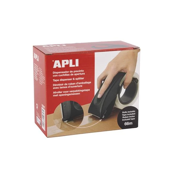 Csomagolószalag adagoló, beépített pengével, csomagolószalaggal, APLI, fekete