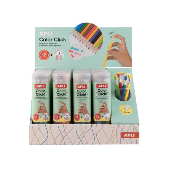 Színes töltőceruza készlet, display, APLI "Color Click", 12 különböző szín, 12 készlet/display