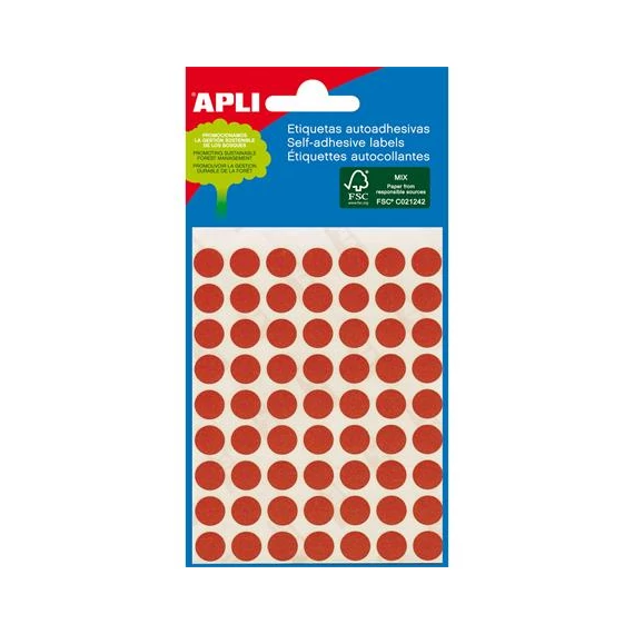 Etikett, 8 mm kör, kézzel írható, színes, APLI, piros, 288 etikett/csomag Etikett, 8 mm kör, kézzel írható, színes, APLI, piros, 288 etikett/csomag