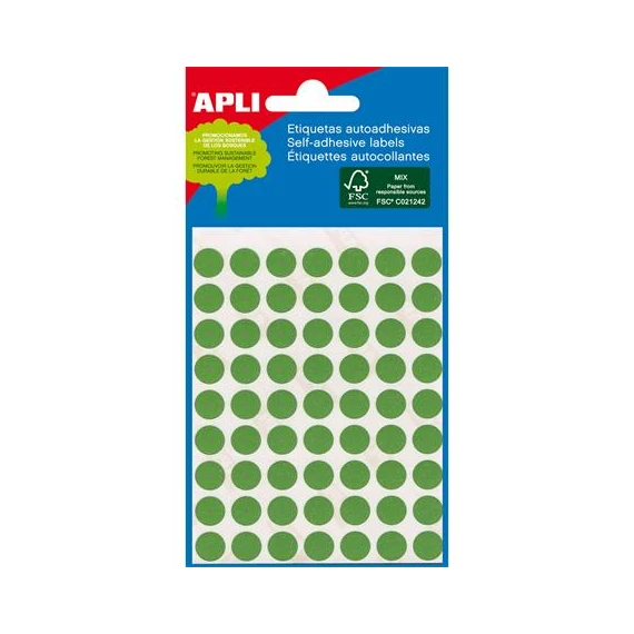 Etikett, 8 mm kör, kézzel írható, színes, APLI, zöld, 288 etikett/csomag Etikett, 8 mm kör, kézzel írható, színes, APLI, zöld, 288 etikett/csomag