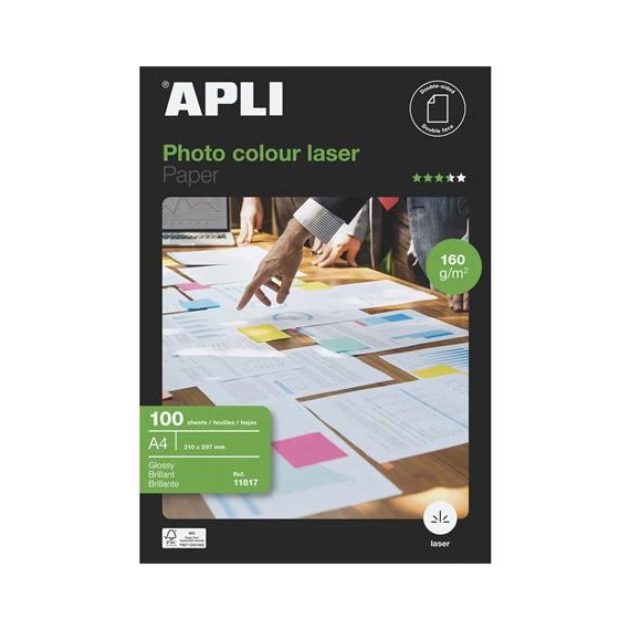 Fotópapír, lézer, A4, 160 g, fényes, kétoldalas, APLI "Premium Laser"