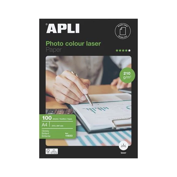 Fotópapír, lézer, A4, 210 g, fényes, kétoldalas, APLI "Premium Laser"