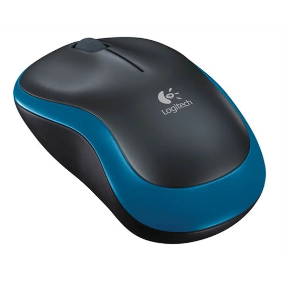 Egér, vezeték nélküli, optikai, közepes méret, USB, LOGITECH "M185", kék