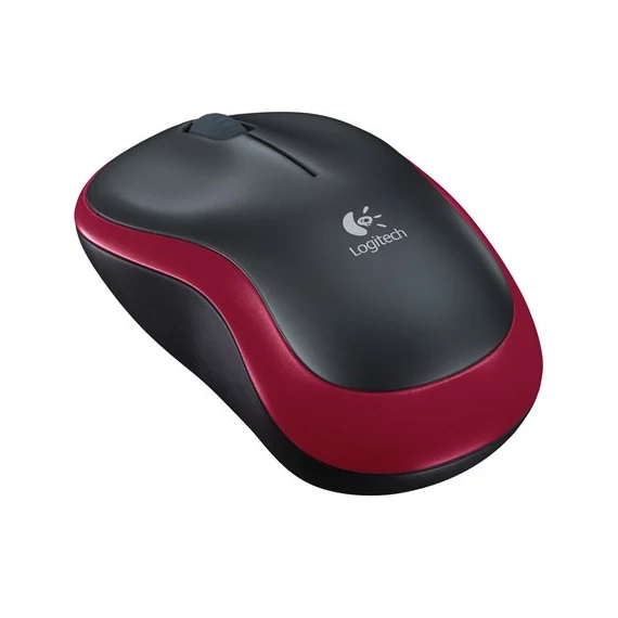 Egér, vezeték nélküli, optikai, közepes méret, USB, LOGITECH "M185", piros