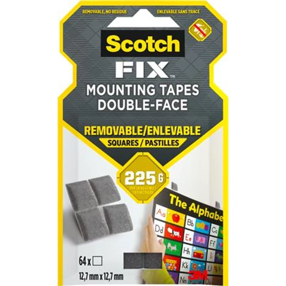 Ragasztó négyzetek, kétoldalas, eltávolítható, 12,7x12,7 mm, 3M SCOTCH "Removable"