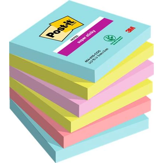 Öntapadó jegyzettömb, 76x76 mm, 6x90 lap, 3M POSTIT "Super Sticky", "Cosmic", vegyes színek