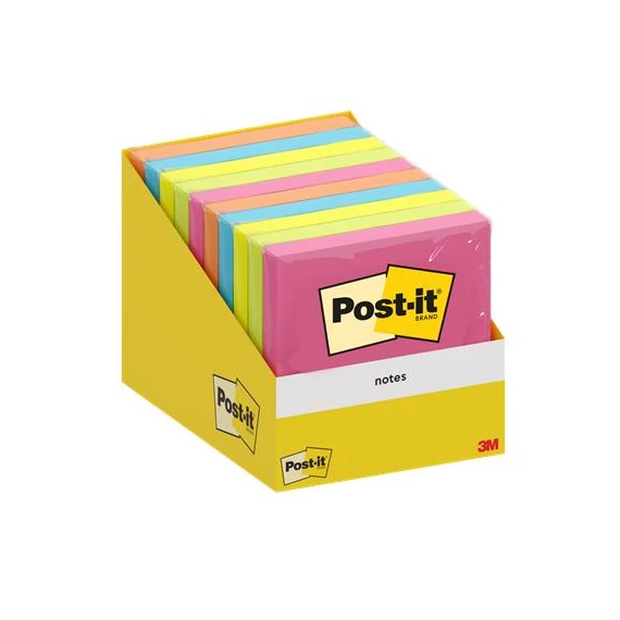 Öntapadó jegyzettömb, 76x76 mm, 100 lap, 3M POSTIT, vegyes szín