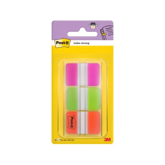 Jelölőcímke, műanyag, megerősített, 3x22 lap, 25x38 mm, 3M POSTIT, vegyes