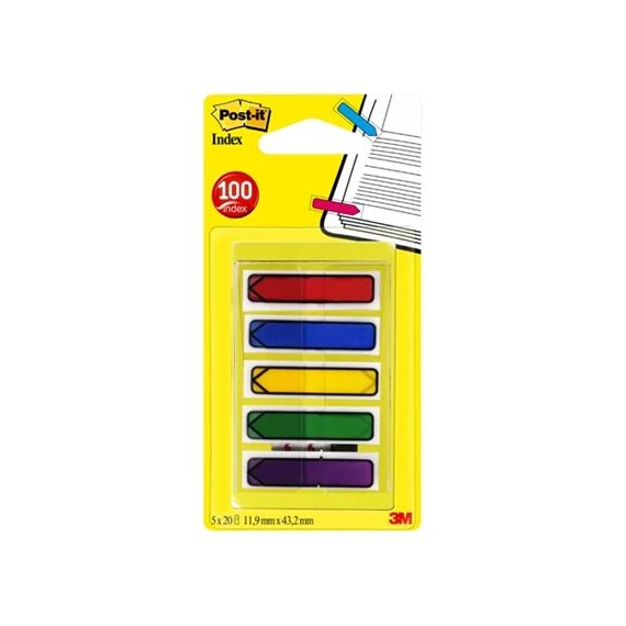 Jelölőcímke, műanyag, 5x20 lap, 11,9x43,2 mm, nyíl, 3M POSTIT, vegyes