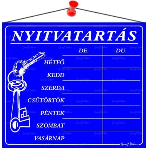 Információs tábla, 20x17,5 cm, "Nyitvatartás", kék