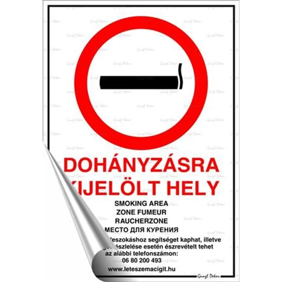 Információs matrica, 21x30 cm, "Dohányzásra kijelölt hely"