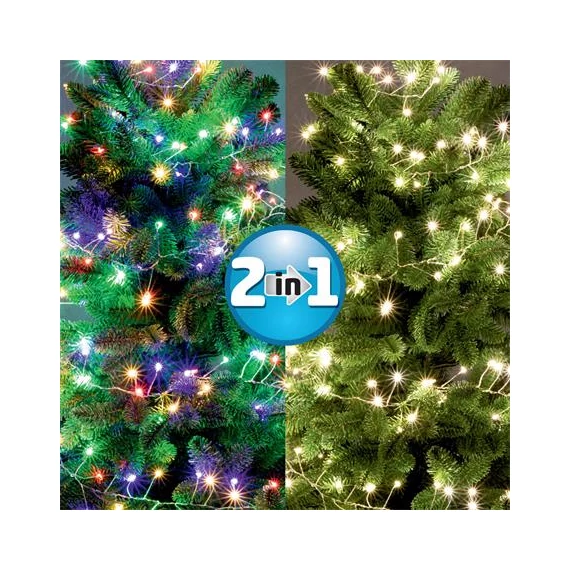 Fényfüzér, kül- és beltéri, 600 db microLED, színes/melegfehér, 9 m, HOME