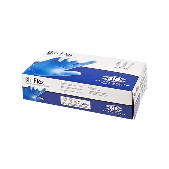 Védőkesztyű, egyszer használatos, latex mentes, nitril, XL méret, 100 db, púder nélküli "Blu Flex"