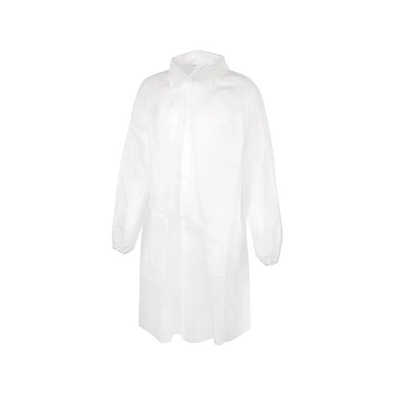 Látogató köpeny, egyszer használatos, polipropilén, tépőzáras, L méret, fehér Látogató köpeny, egyszer használatos, polipropilén, tépőzáras, L méret, fehér