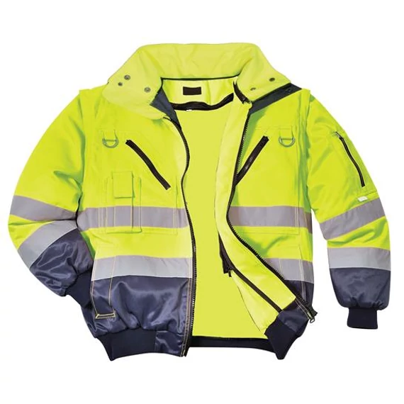 Munkavédelmi kabát, jól láthatósági, 3 az 1-ben, XL méret "Hi-Vis", sárga-tengerészkék