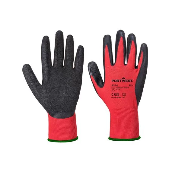 Védőkesztyű, latex, L méret "Flex Grip", piros-fekete