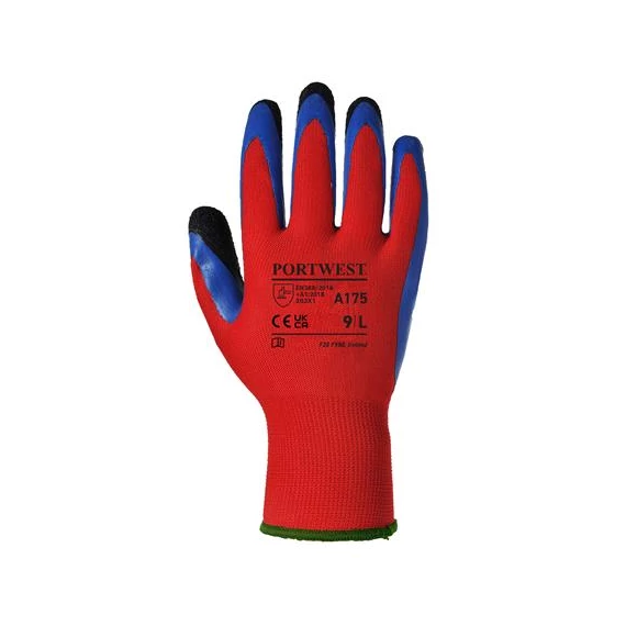 Védőkesztyű, latex, L méret "Duo-Flex", piros-kék