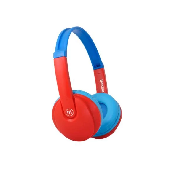 Fejhallgató, gyerek méret, vezeték nélküli, Bluetooth, mikrofonnal, MAXELL "HP-BT350", kék-piros