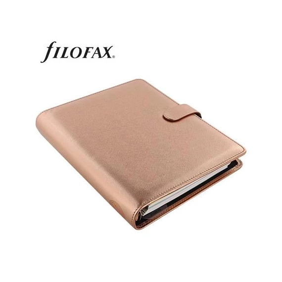 Kalendárium, gyűrűs, betétlapokkal, A5 méret, FILOFAX, "Saffiano Metallic", rózsaarany