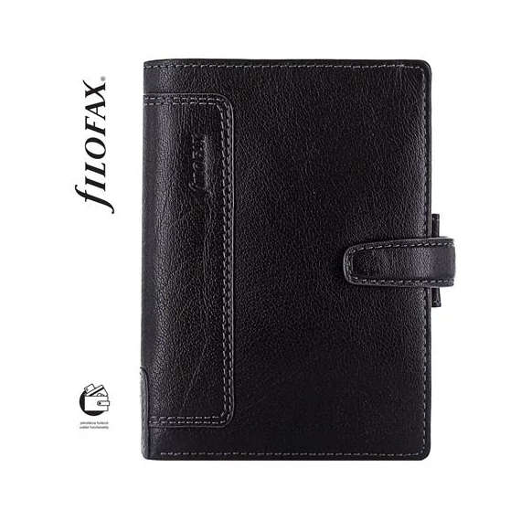 Kalendárium, gyűrűs, betétlapokkal, pocket méret, FILOFAX, "Holborn", fekete