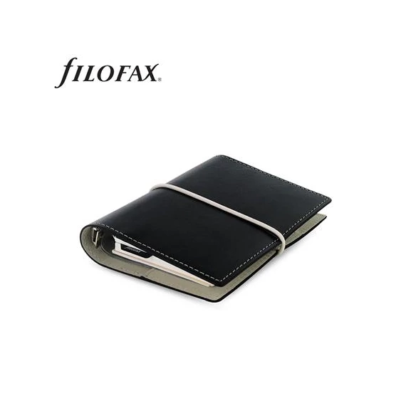 Kalendárium, gyűrűs, betétlapokkal, pocket méret, FILOFAX, "Domino", fekete