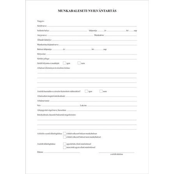 Nyomtatvány, munkabaleseti nyilvántartó napló, 32 oldal, A4, VICTORIA PAPER, 10 tömb/csomag