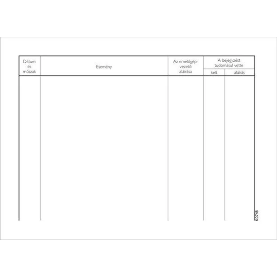 Nyomtatvány, emelőgépnapló, 25 lap, A5, VICTORIA PAPER, 20 tömb/csomag Nyomtatvány, emelőgépnapló, 25 lap, A5, VICTORIA PAPER, 20 tömb/csomag