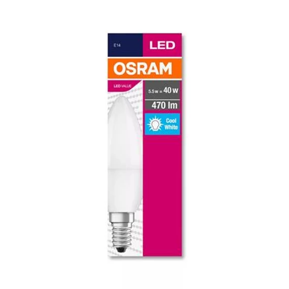LED izzó, E14, gyertya, B35, 5,7W, 470lm, 4000K (HF), OSRAM "Value"