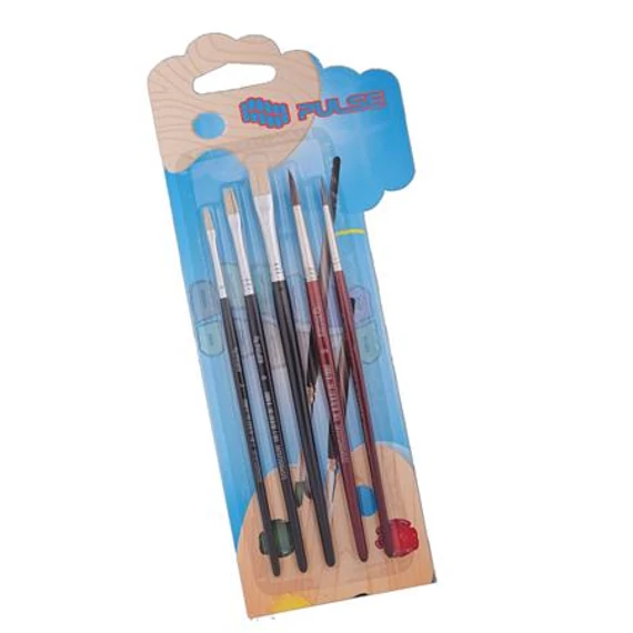 Ecsetkészlet, no. 2-6-10 lapos, no. 4-8 kerek, fa, PULSE Ecsetkészlet, no. 2-6-10 lapos, no. 4-8 kerek, fa, PULSE