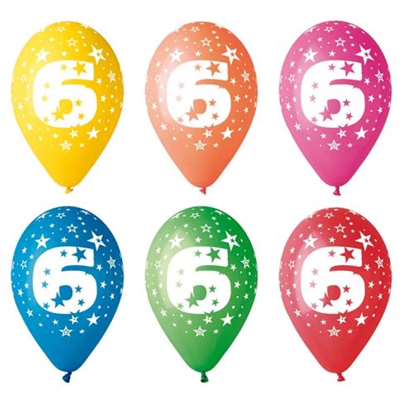 Léggömb, 26 cm, számos, 6 Léggömb, 26 cm, számos, 6