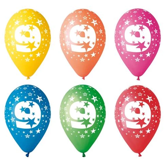 Léggömb, 26 cm, számos, 9 Léggömb, 26 cm, számos, 9