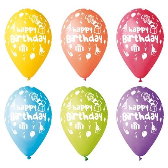 Léggömb, 30 cm, "Happy Birthday", bohócos, 10 db/csomag