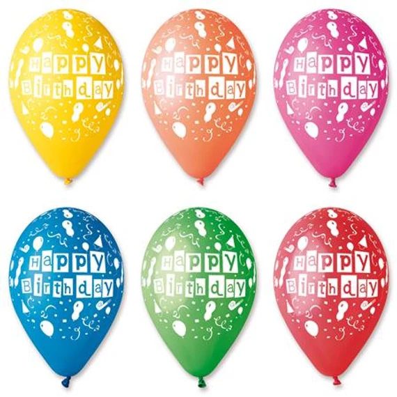 Léggömb, 30 cm, "Happy Birthday", lufis, 10 db/csomag