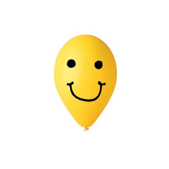 Léggömb, 30 cm, smiley, sárga