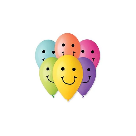 Léggömb, 30 cm, smiley, vegyes színek, 10 db/csomag